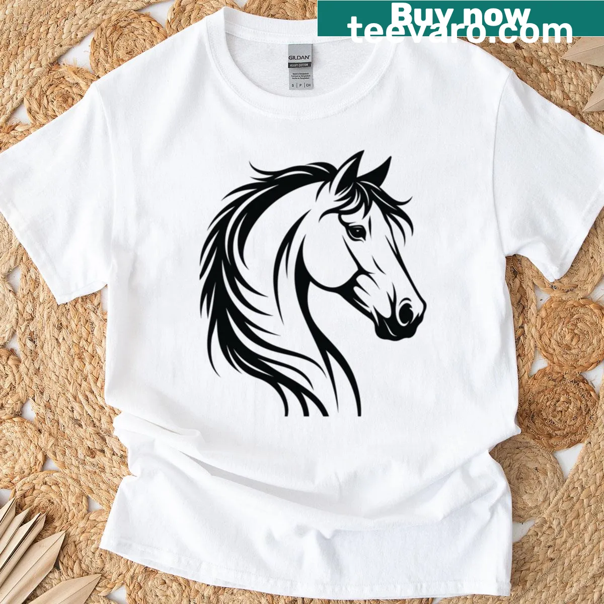 Illustrated T-shirt featuring a noble horse design — on a men's t-shirt