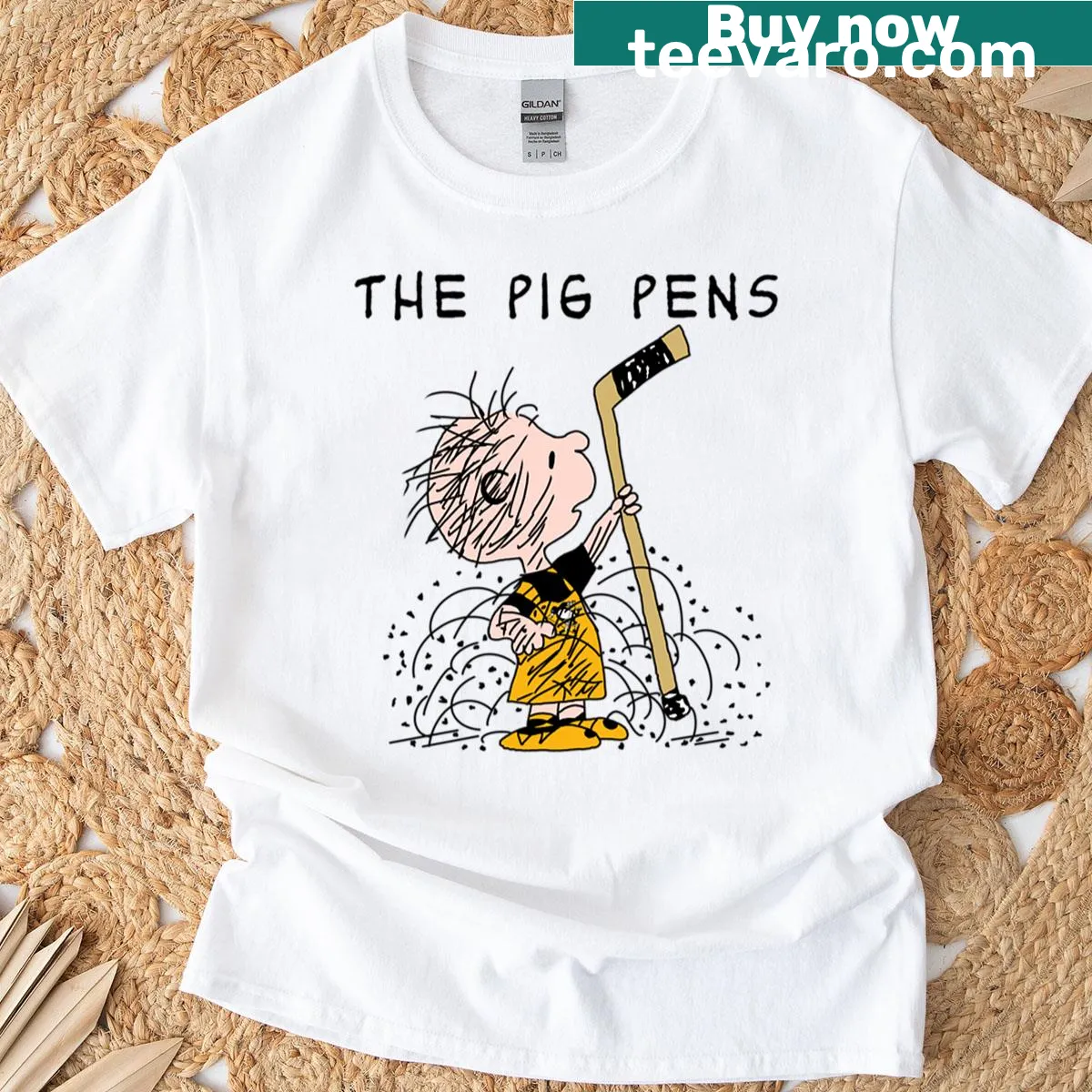 Playful pig design illustrated on T-shirt — on a men's t-shirt