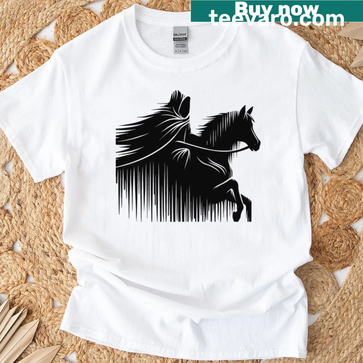 Minimalist silhouette T-shirt of a rider cloaked in shadows — on a men's t-shirt