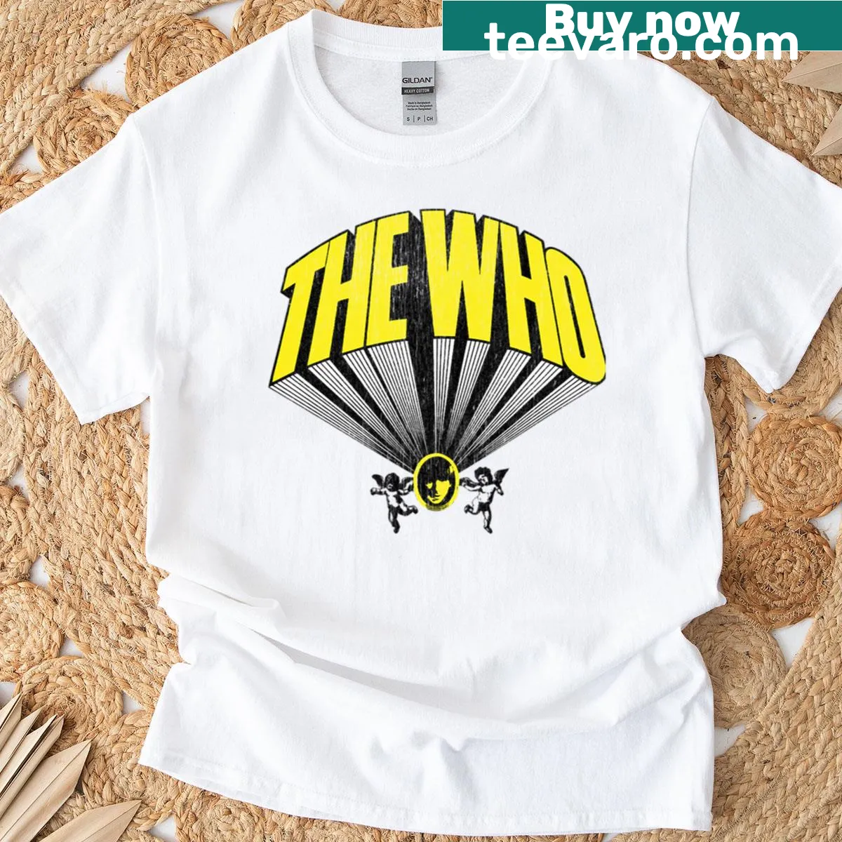 Distressed T-shirt featuring The Who band logo — on a men's t-shirt