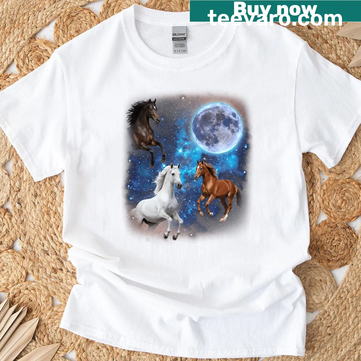 Retro design of three horses howling at the moon on a t-shirt. — on a men's t-shirt