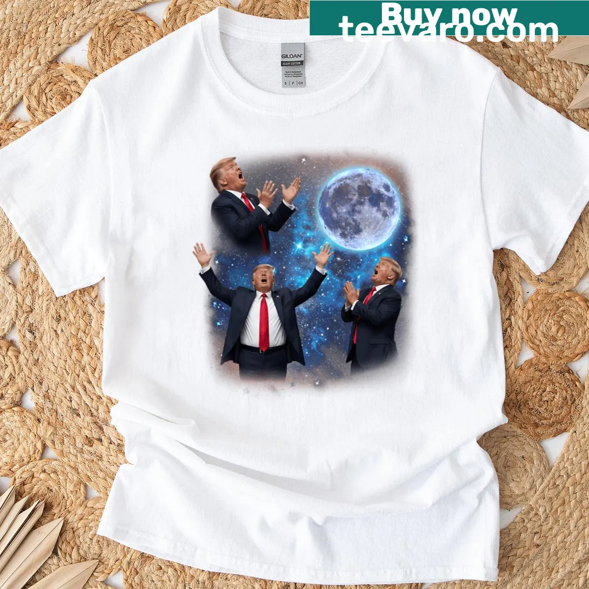 Cartoon design of three Trumps howling at the moon — on a men's t-shirt