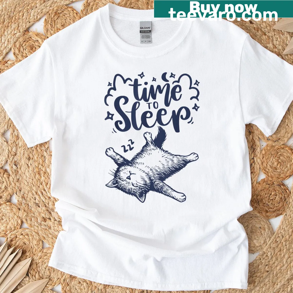 Cute T-shirt featuring a sleeping cat design — on a men's t-shirt