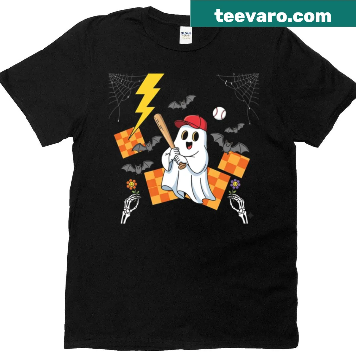 Cute toddler Halloween t-shirt with playful ghost design — on a men's t-shirt