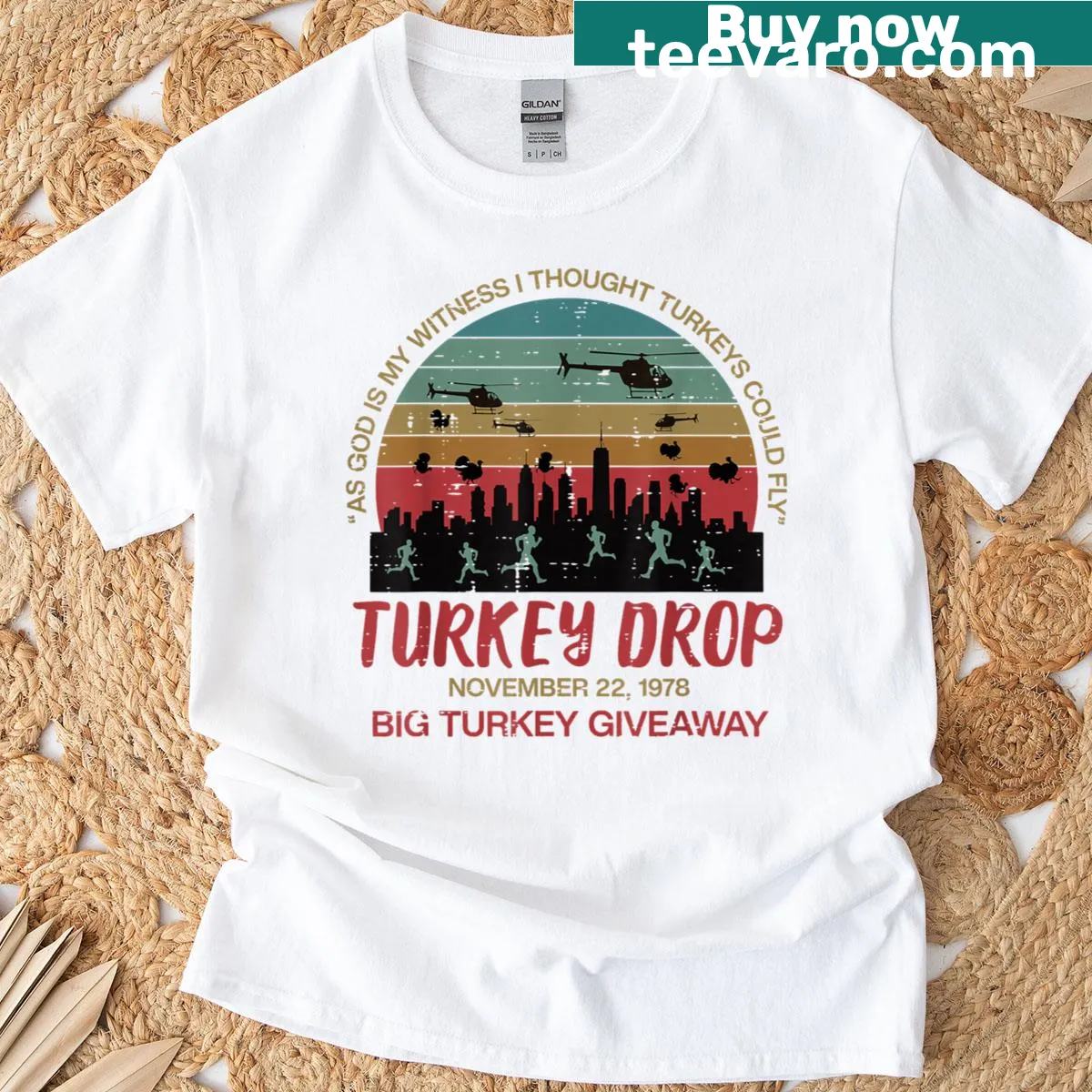 Funny Thanksgiving T-shirt featuring the text 'Turkey Drop November 22 1978.' — on a men's t-shirt