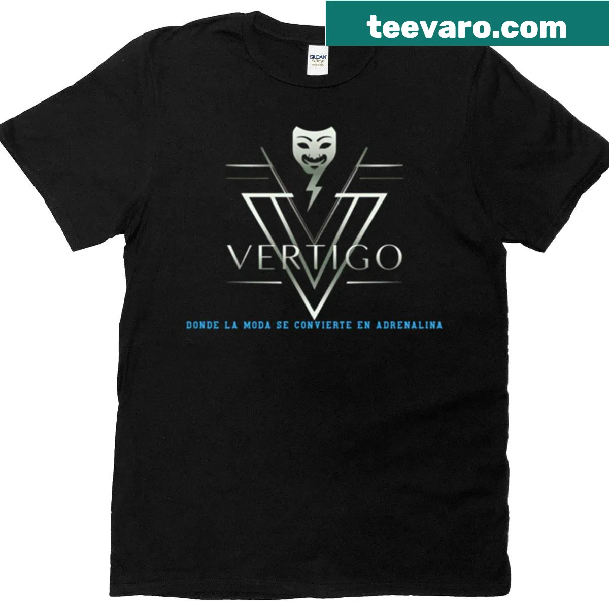 Edgy urban fashion t-shirt with adrenaline-filled design on black background — on a men's t-shirt