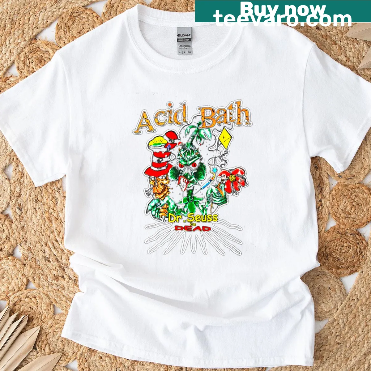 Vintage-style music band logo t-shirt with humorous design — on a men's t-shirt