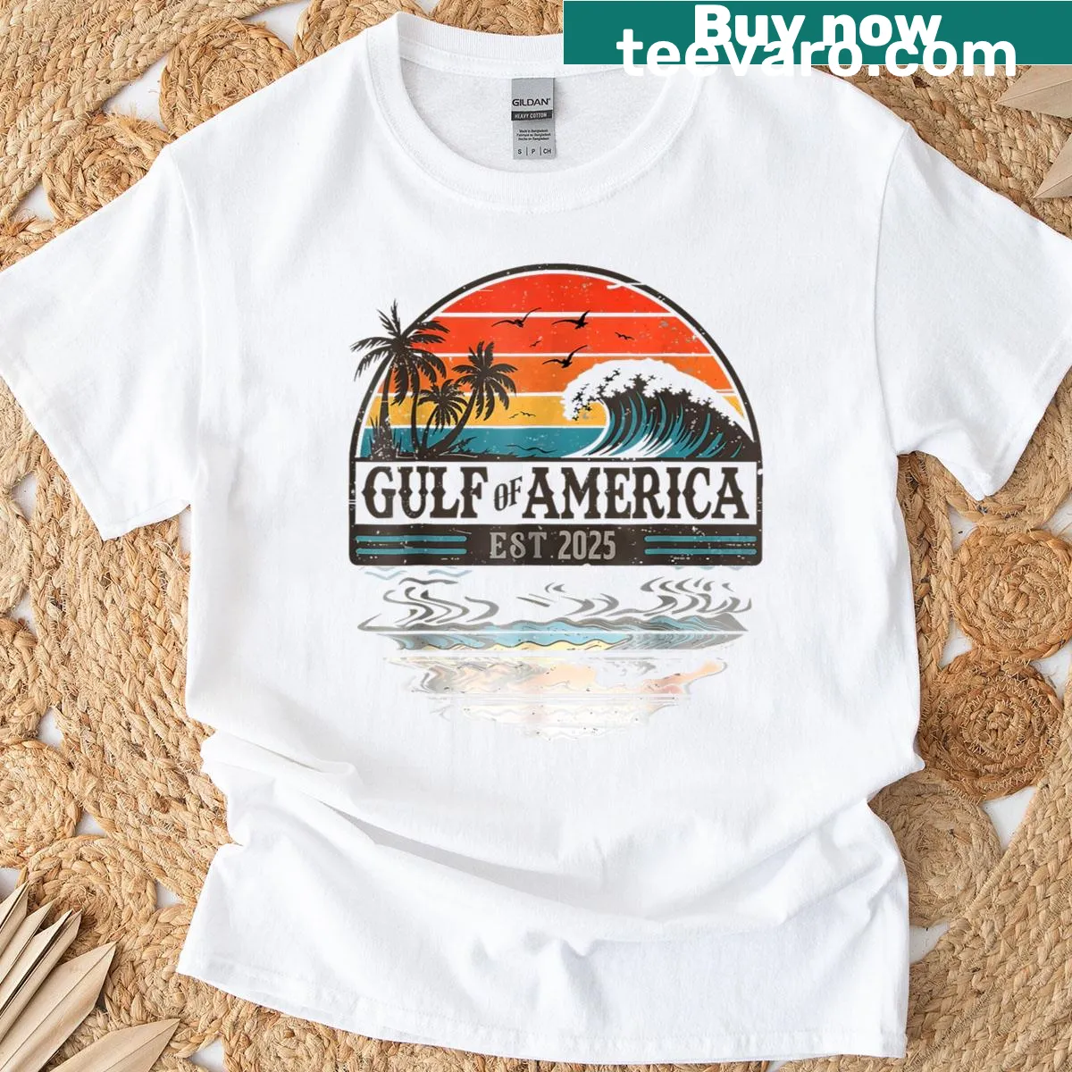 Vintage American flag t-shirt with 'Est 2025' text — on a men's t-shirt