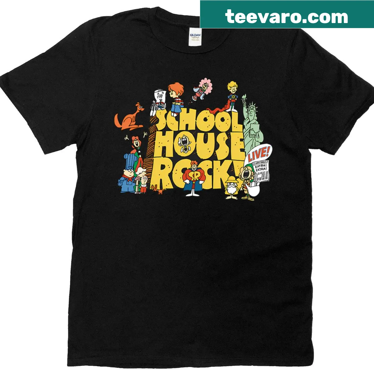 Cute cartoon t-shirt with vintage kids show logo — on a men's t-shirt