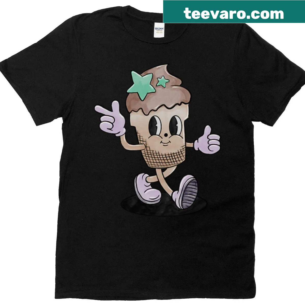 Cute vintage ice cream mascot cartoon character t-shirt — on a men's t-shirt