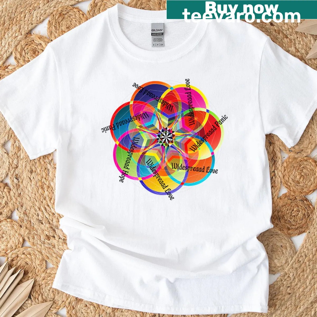 Inspirational t-shirt with the phrase 'Widespread Love' — on a men's t-shirt