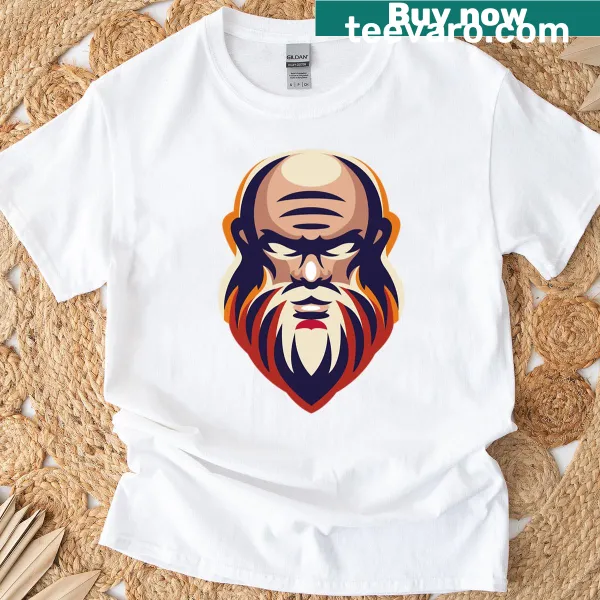 Cartoon wizard mascot design T-shirt with whimsical graphics.