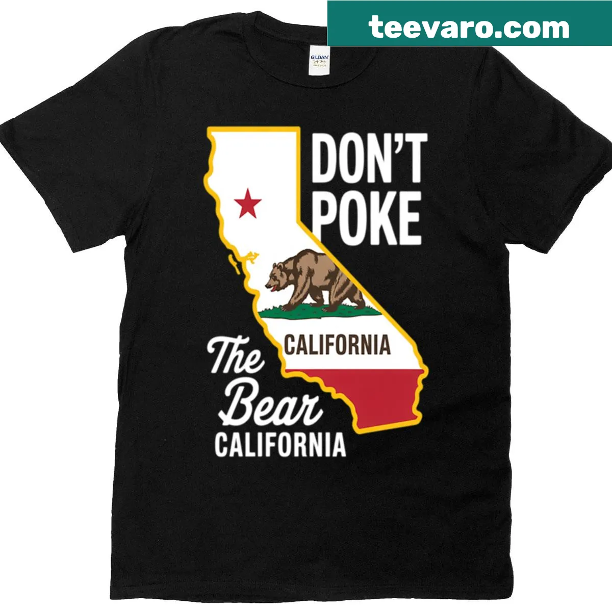 California bear illustration with playful warning message — on a men's t-shirt