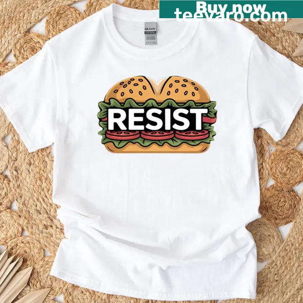 Clever graphic with a protest theme on a casual T-shirt.