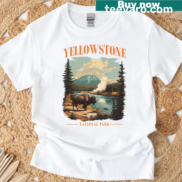 Vintage-style t-shirt featuring a graphic of Yellowstone National Park for outdoor lovers