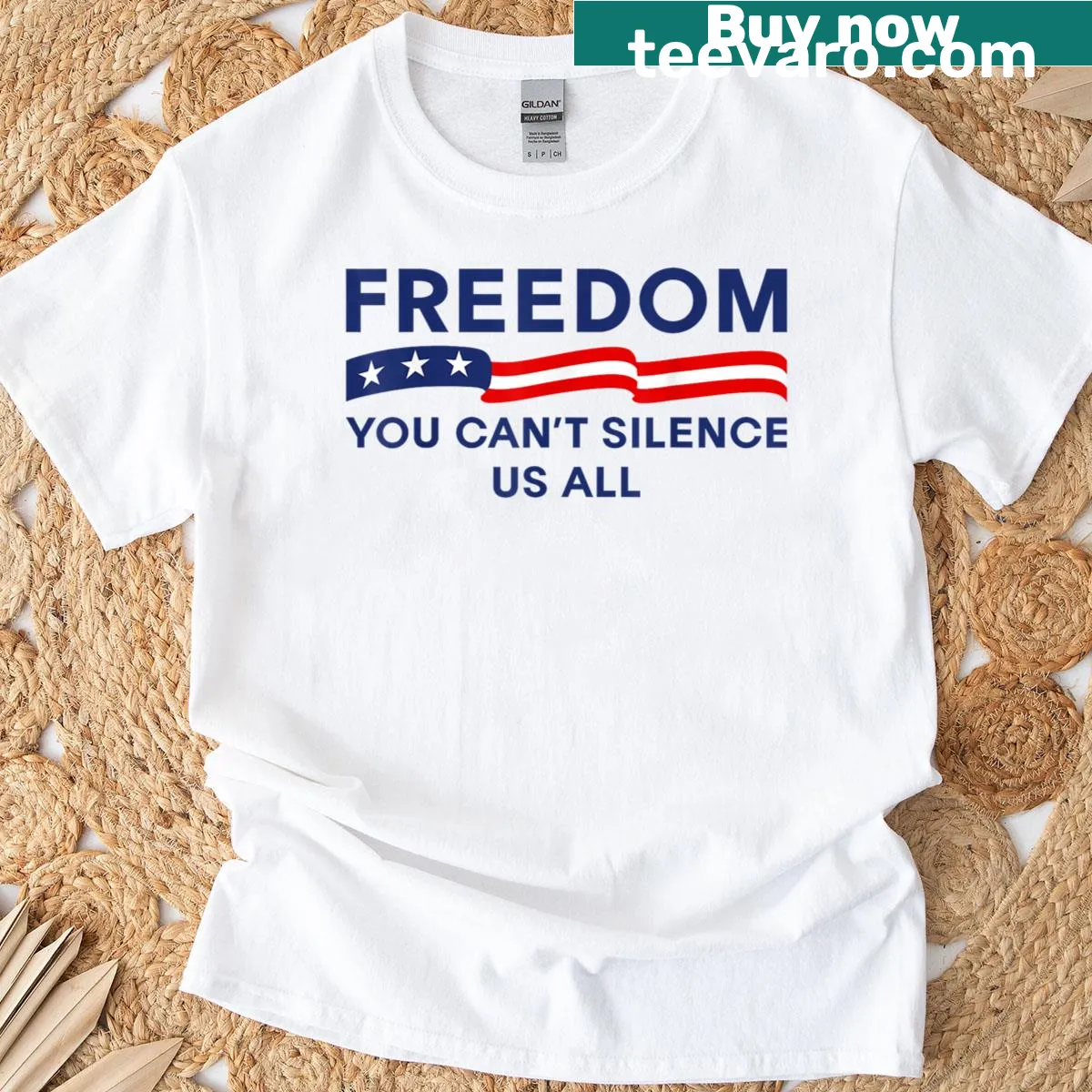 Patriotic t-shirt with the phrase about freedom and resilience — on a men's t-shirt