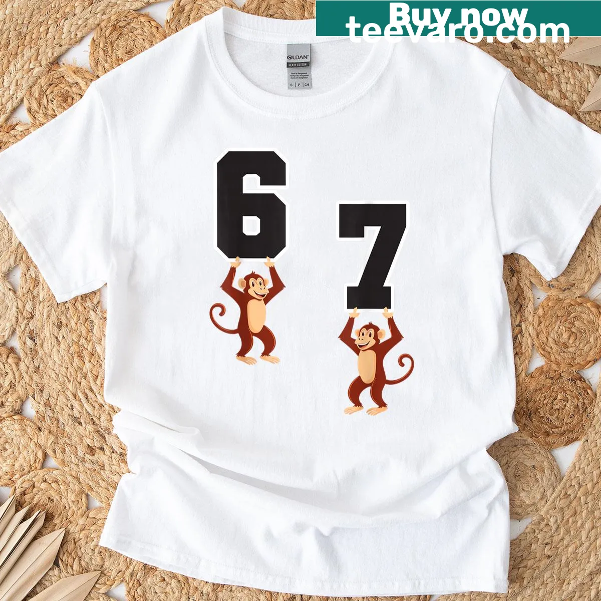 Matching teacher t-shirts featuring playful monkeys for Halloween. — on a men's t-shirt