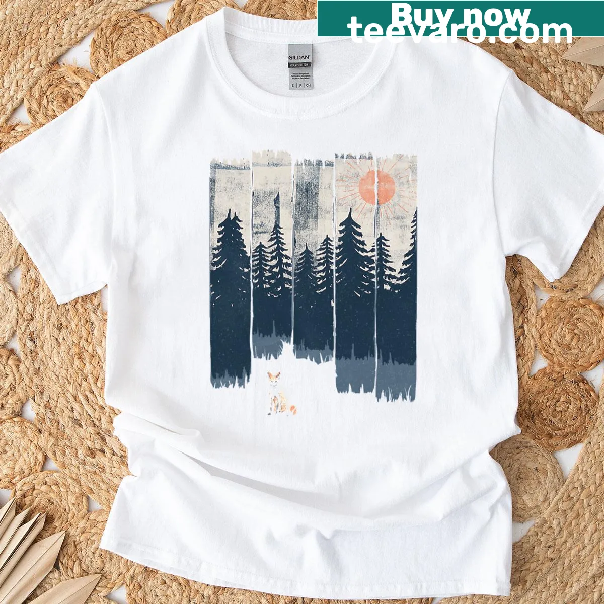 Illustration of a fox in the wild T-shirt — on a men's t-shirt