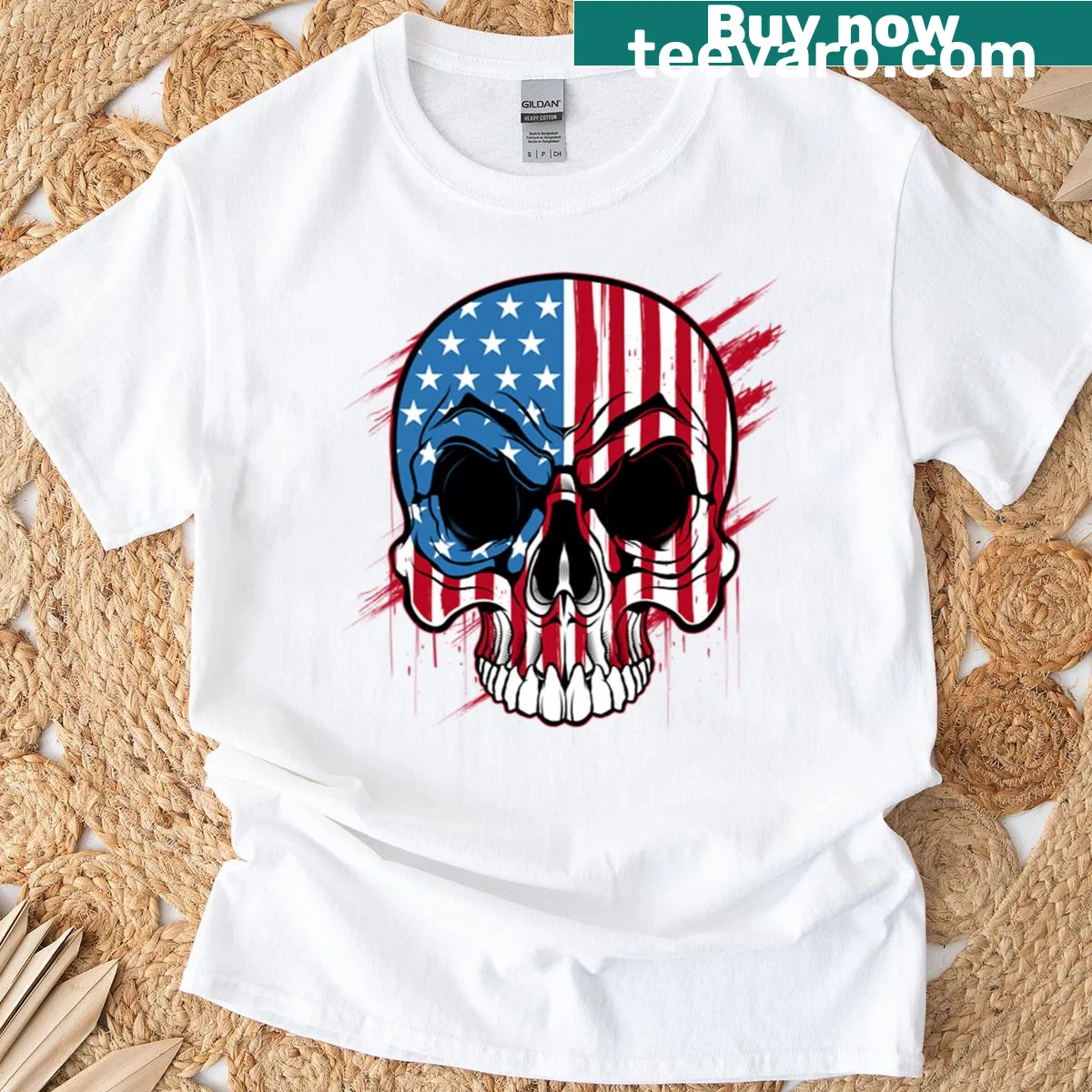 Halloween themed t-shirt featuring devil skull graphic — on a men's t-shirt