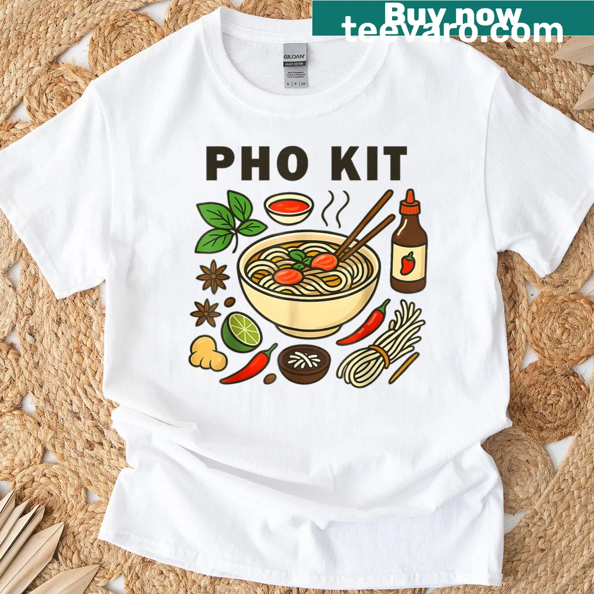 Official Pho Kit graphic T-shirt featuring bowl of pho — on a men's t-shirt