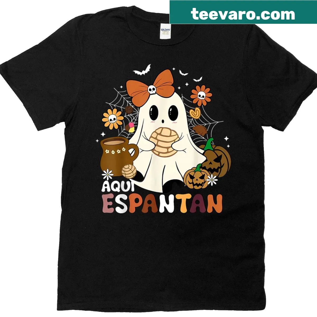 Cute ghost design T-shirt for Halloween — on a men's t-shirt