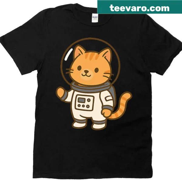 Cute T-shirt featuring an astronaut cat in a space helmet