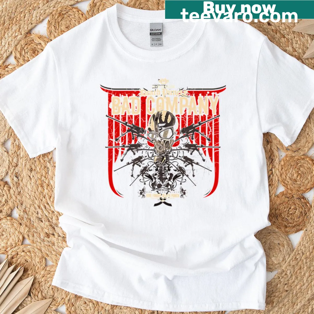 Psychedelic abstract typography graphic t-shirt — on a men's t-shirt