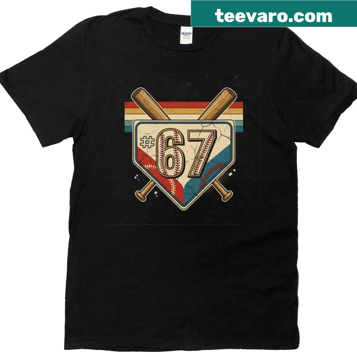 Birthday T-shirt with baseball and ice cream drip design featuring number 67 — on a men's t-shirt