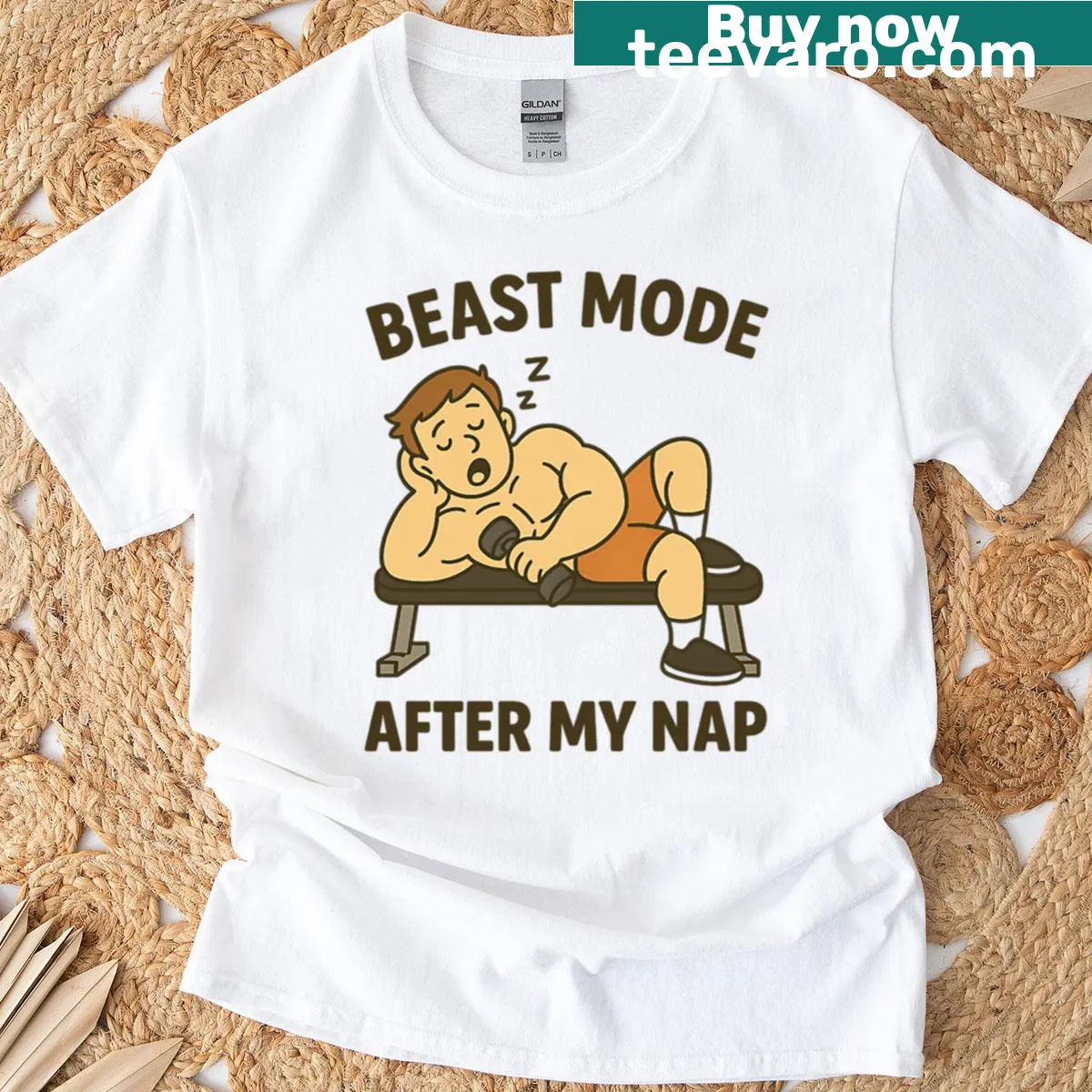 Funny gym T-shirt with text 'Beast Mode After My Nap.' — on a men's t-shirt