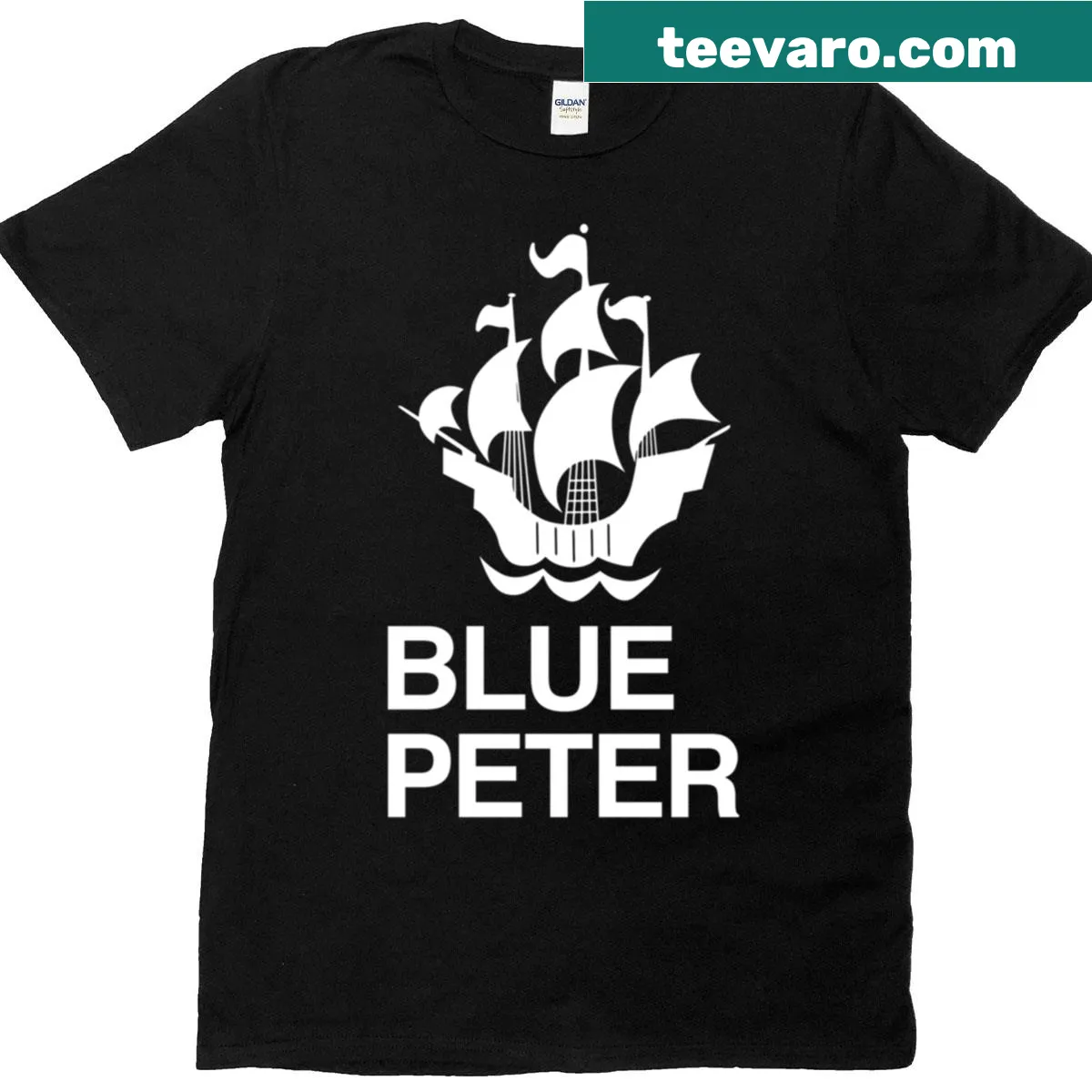 Minimalist T-shirt with Blue Peter typography design — on a men's t-shirt