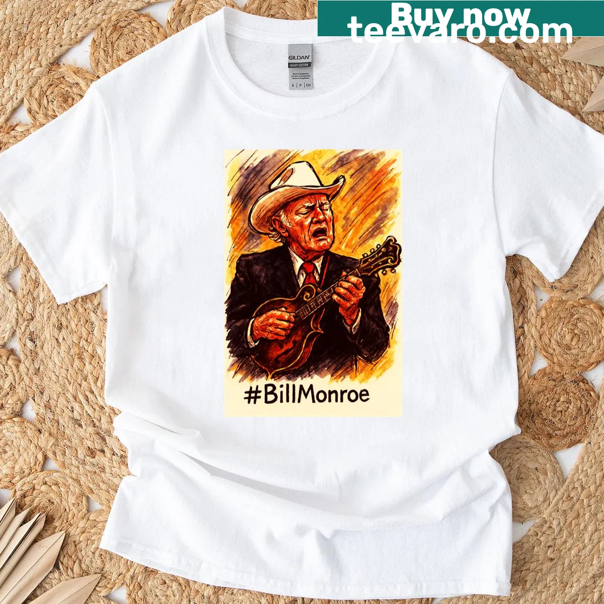 Vintage-style T-shirt honoring Bill Monroe, bluegrass musician — on a men's t-shirt