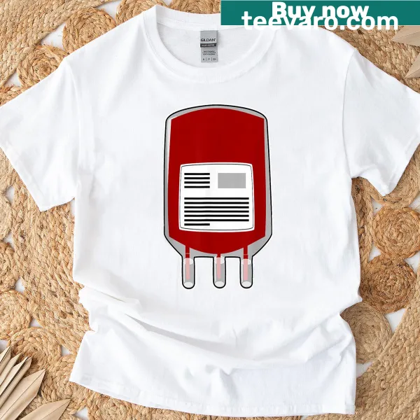 Illustration of a blood bag on a Halloween T-shirt