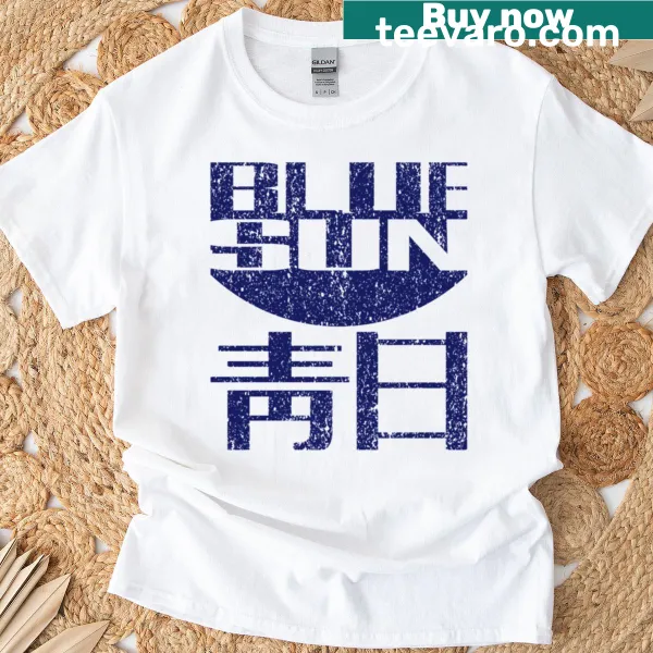 Vintage distressed tee featuring a blue sun and fireflies
