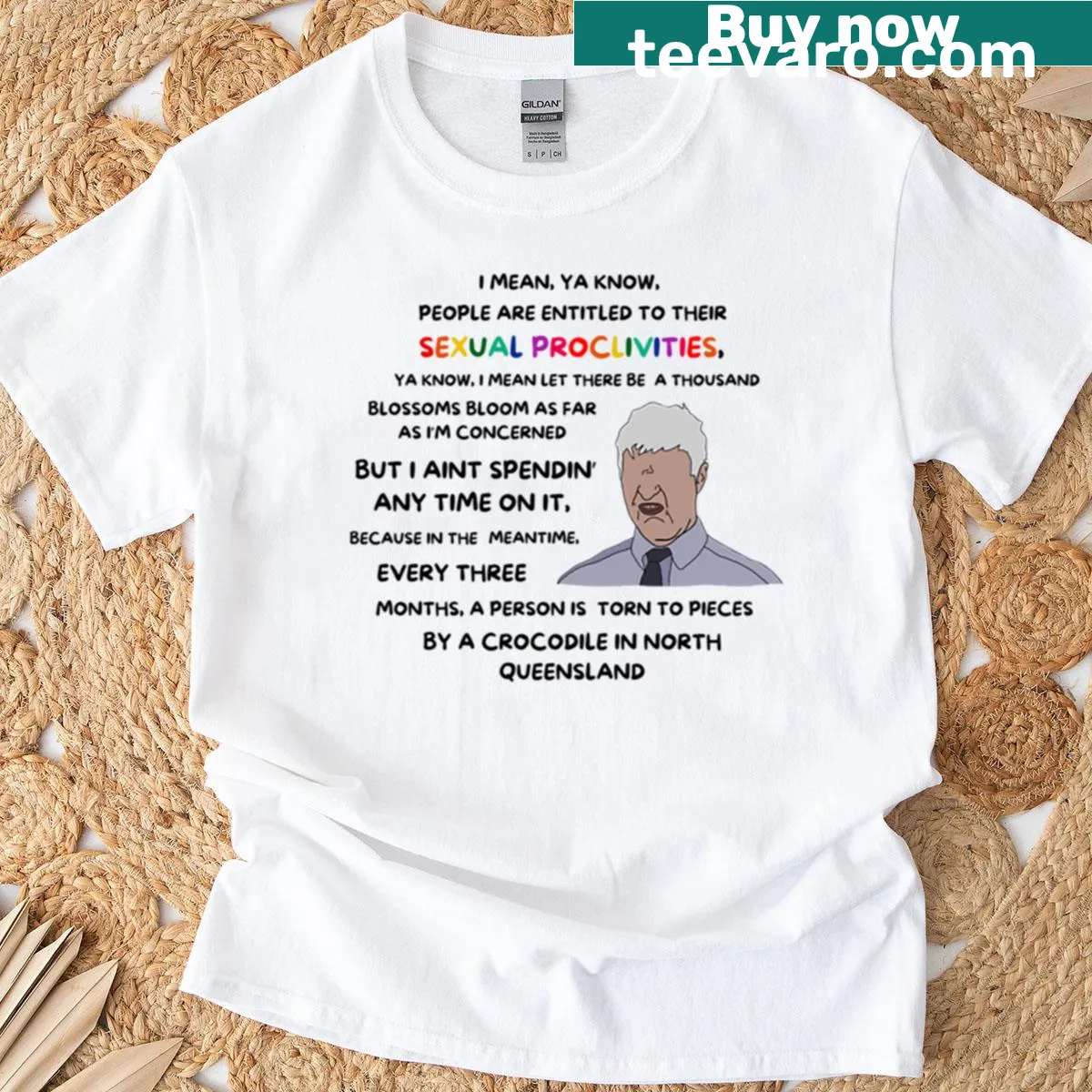Bold crocodile graphic design inspired by Bob Katter — on a men's t-shirt
