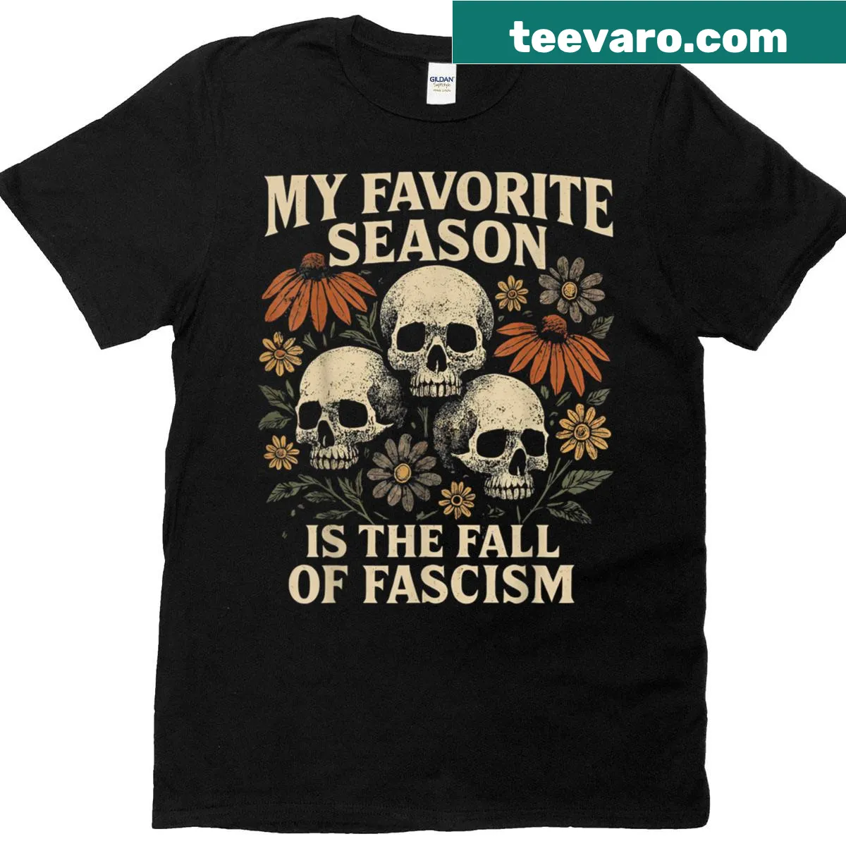 Boho floral skull design on a t-shirt — on a men's t-shirt