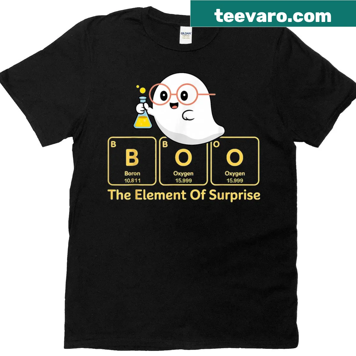Halloween T-shirt with 'Boo' graphic and playful lettering — on a men's t-shirt