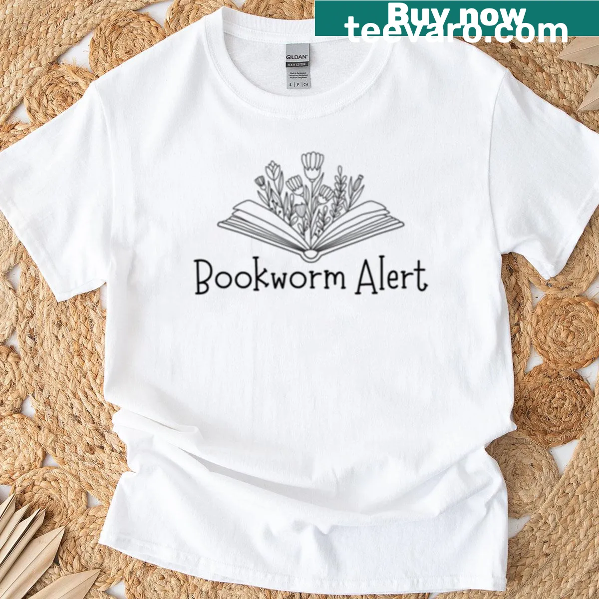 Cute book lover t-shirt with an illustration of reading-themed graphics — on a men's t-shirt