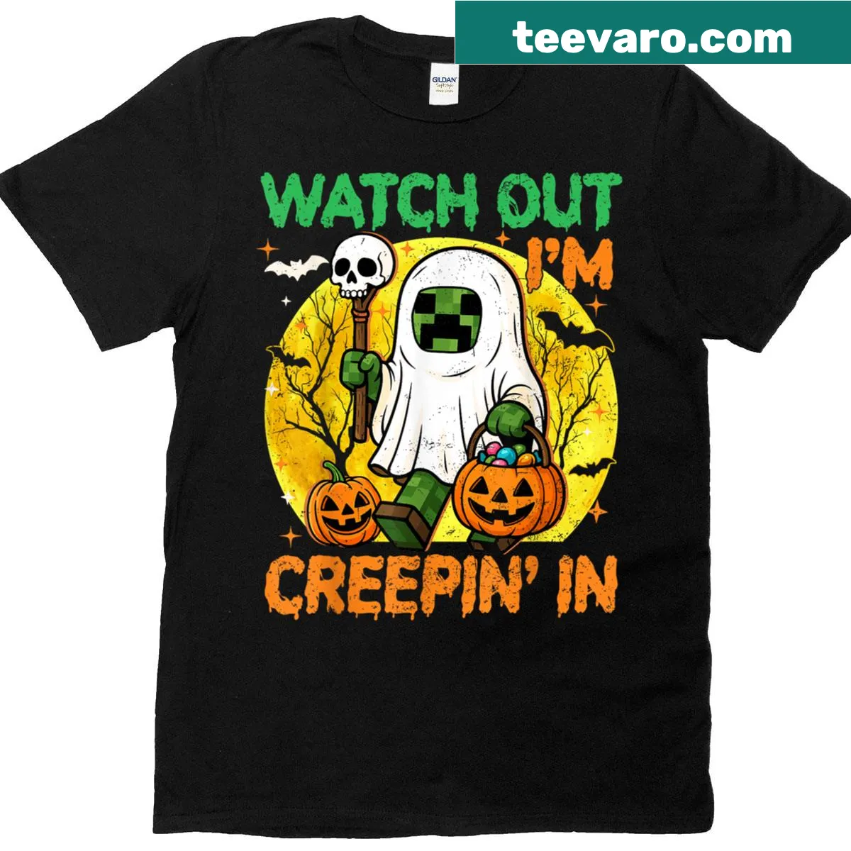 Pixelated ghost graphic on a spooky Halloween kids t-shirt — on a men's t-shirt