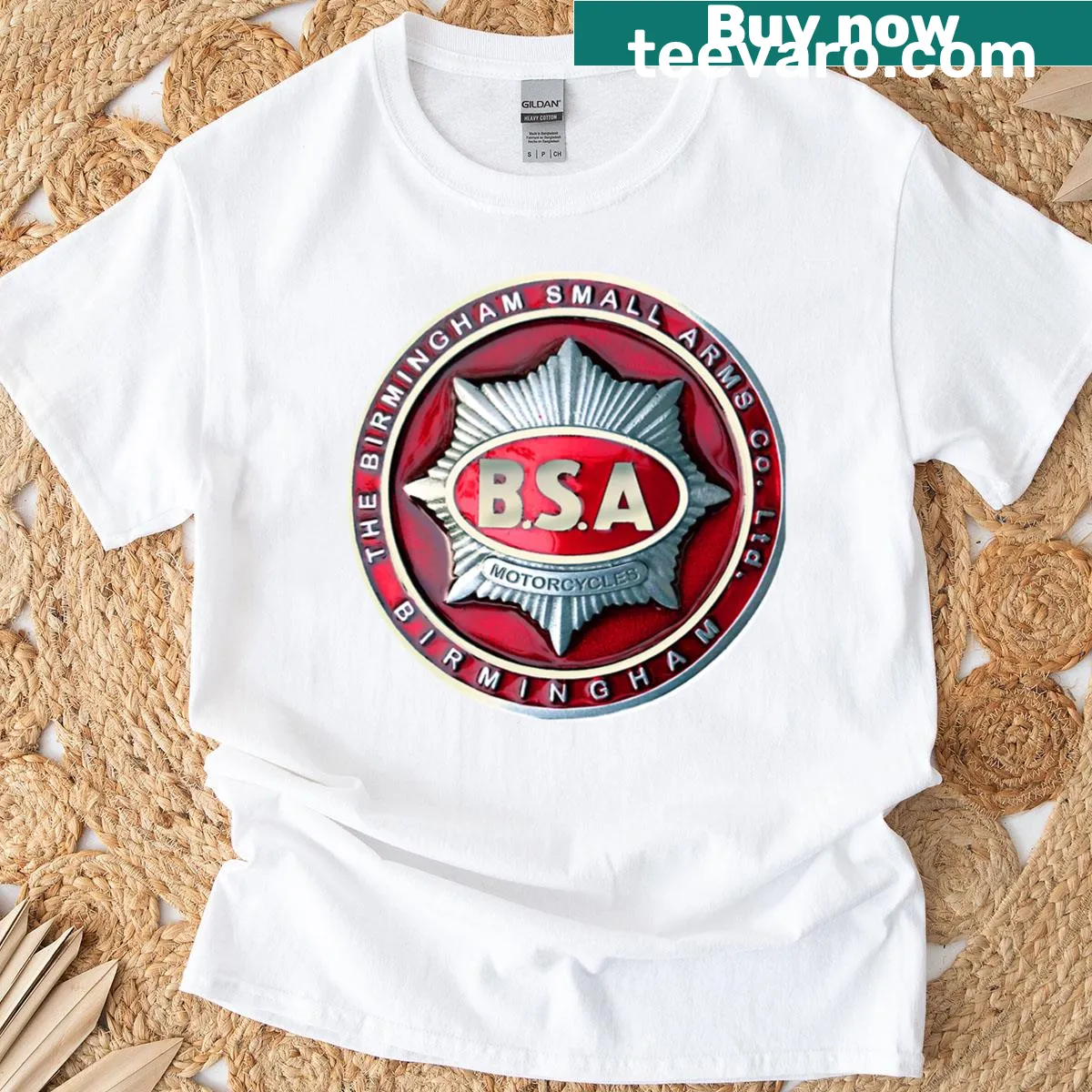 British motorcycle badge graphic on a t-shirt — on a men's t-shirt
