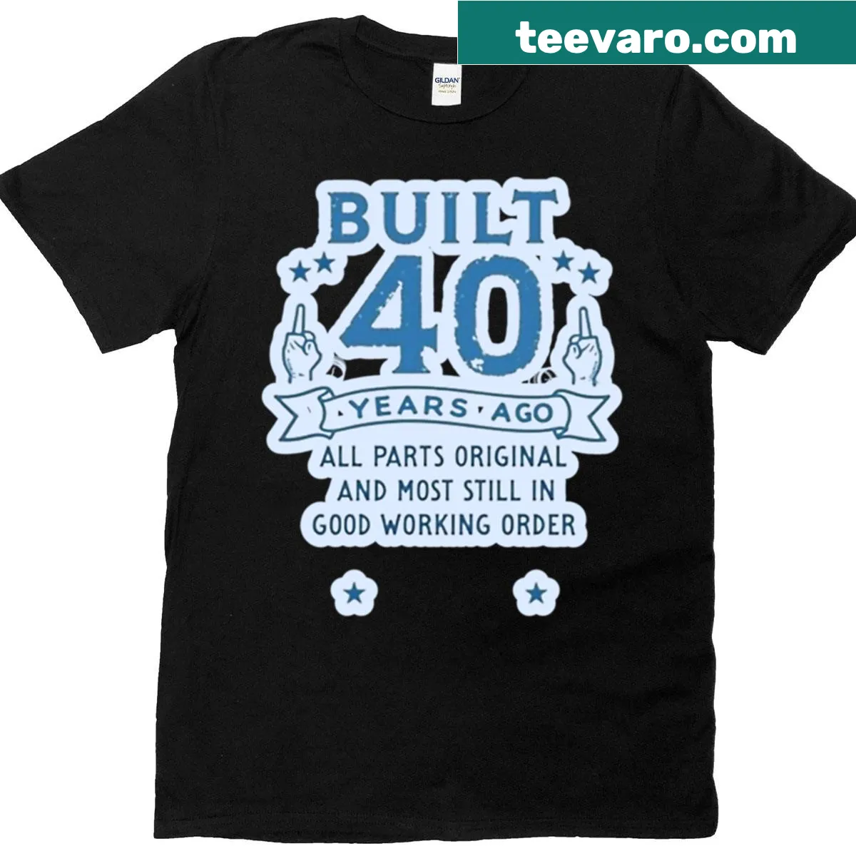 Vintage distressed T-shirt with funny 'Built 40 Years Ago' print — on a men's t-shirt