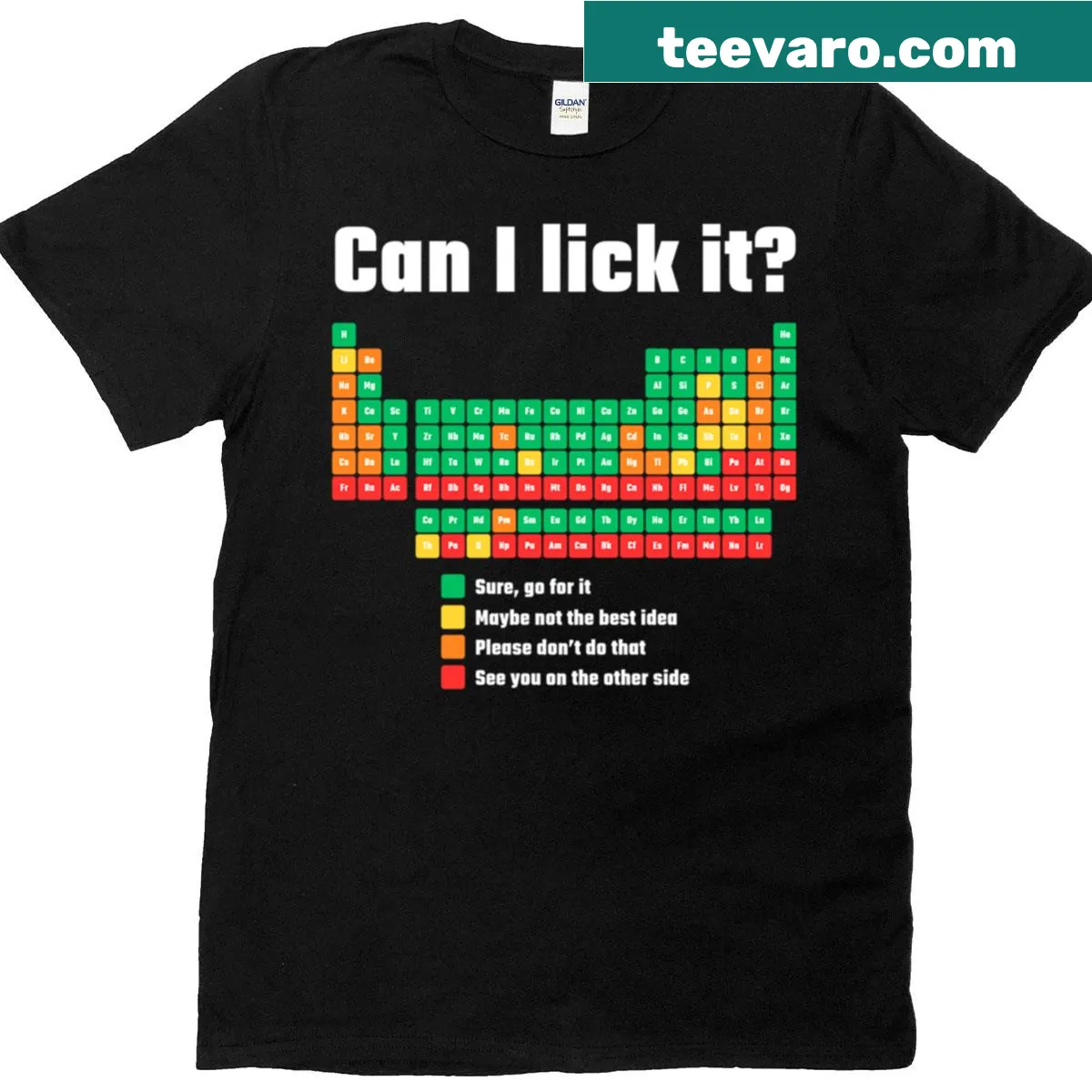 Creative periodic table graphic with a humorous twist on the shirt. — on a men's t-shirt