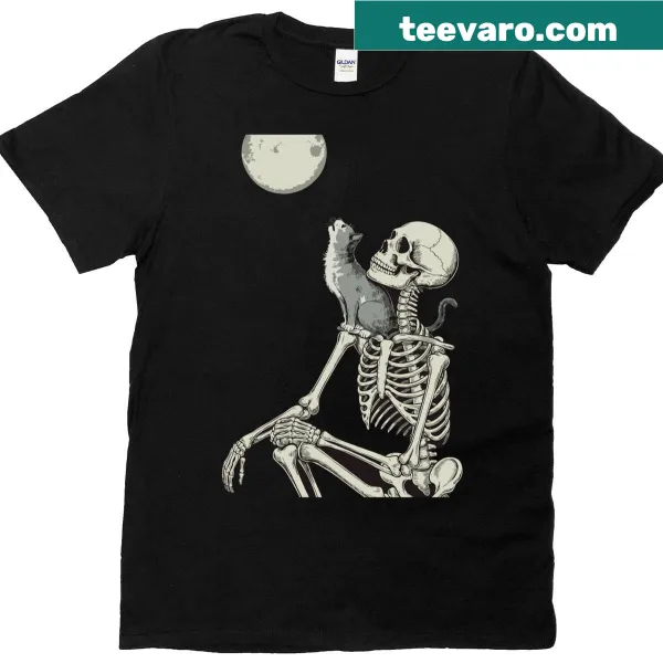 Halloween T-shirt with detailed cat skeleton design