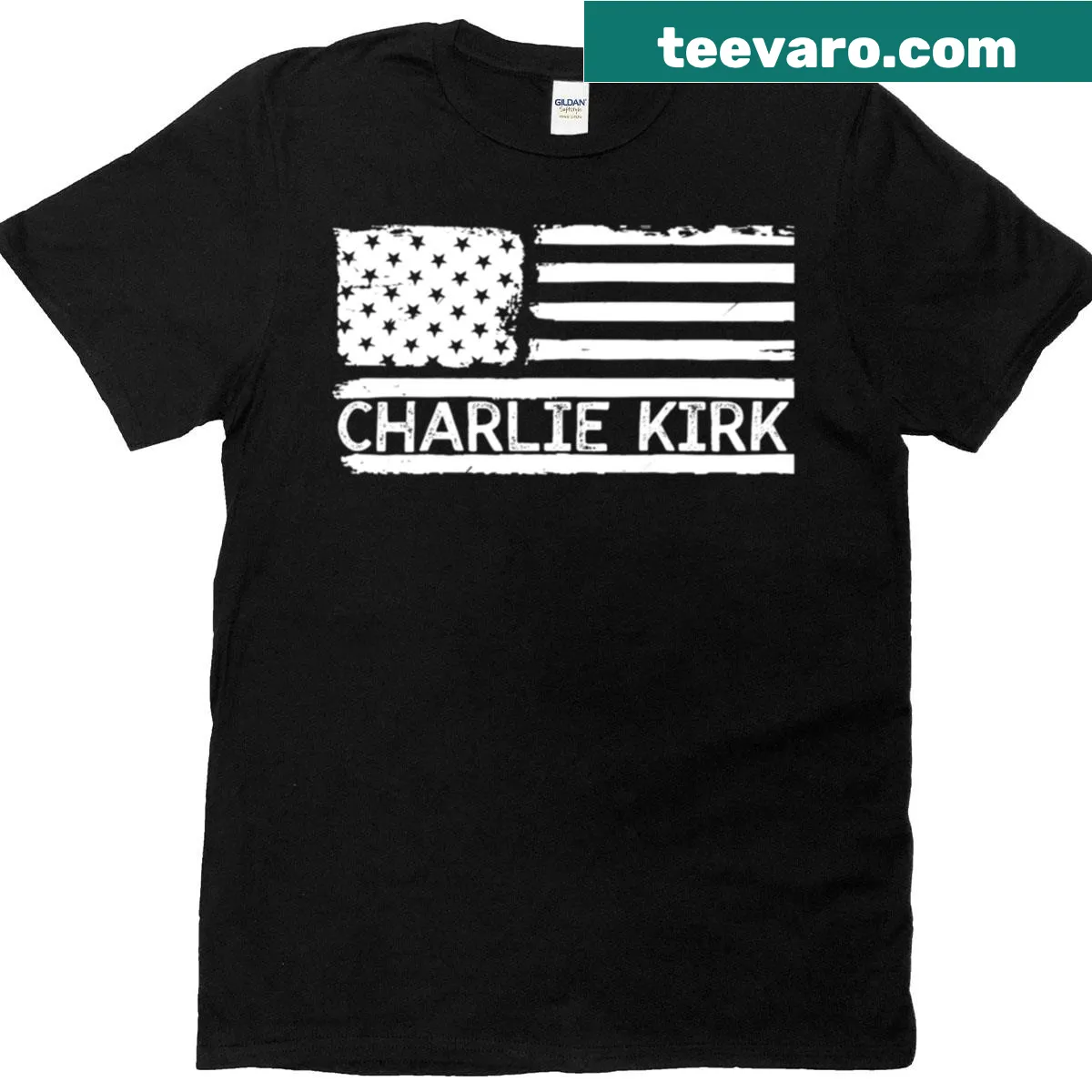 Distressed American flag design T-shirt — on a men's t-shirt