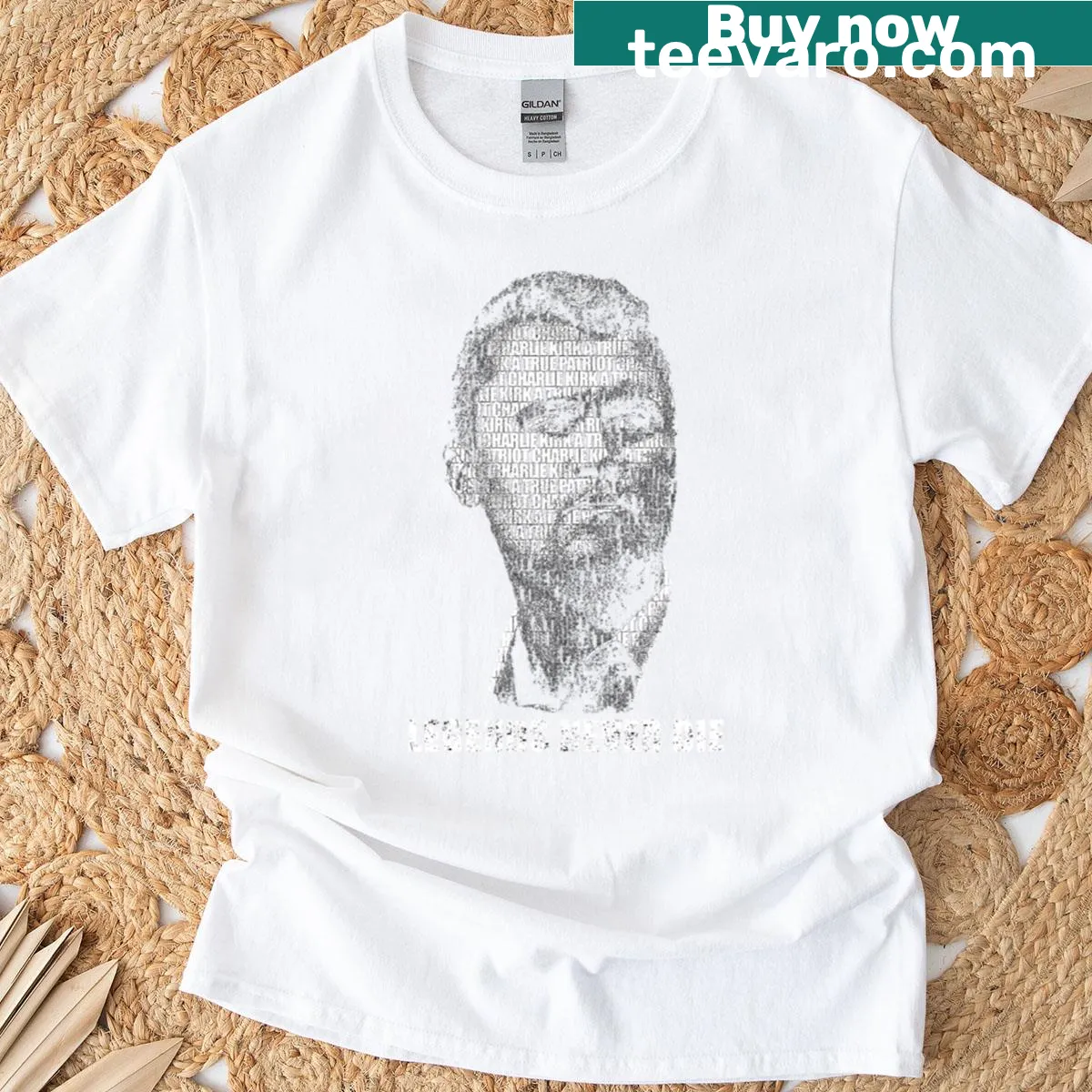 Distressed tribute t-shirt featuring the phrase Legends Never Die — on a men's t-shirt