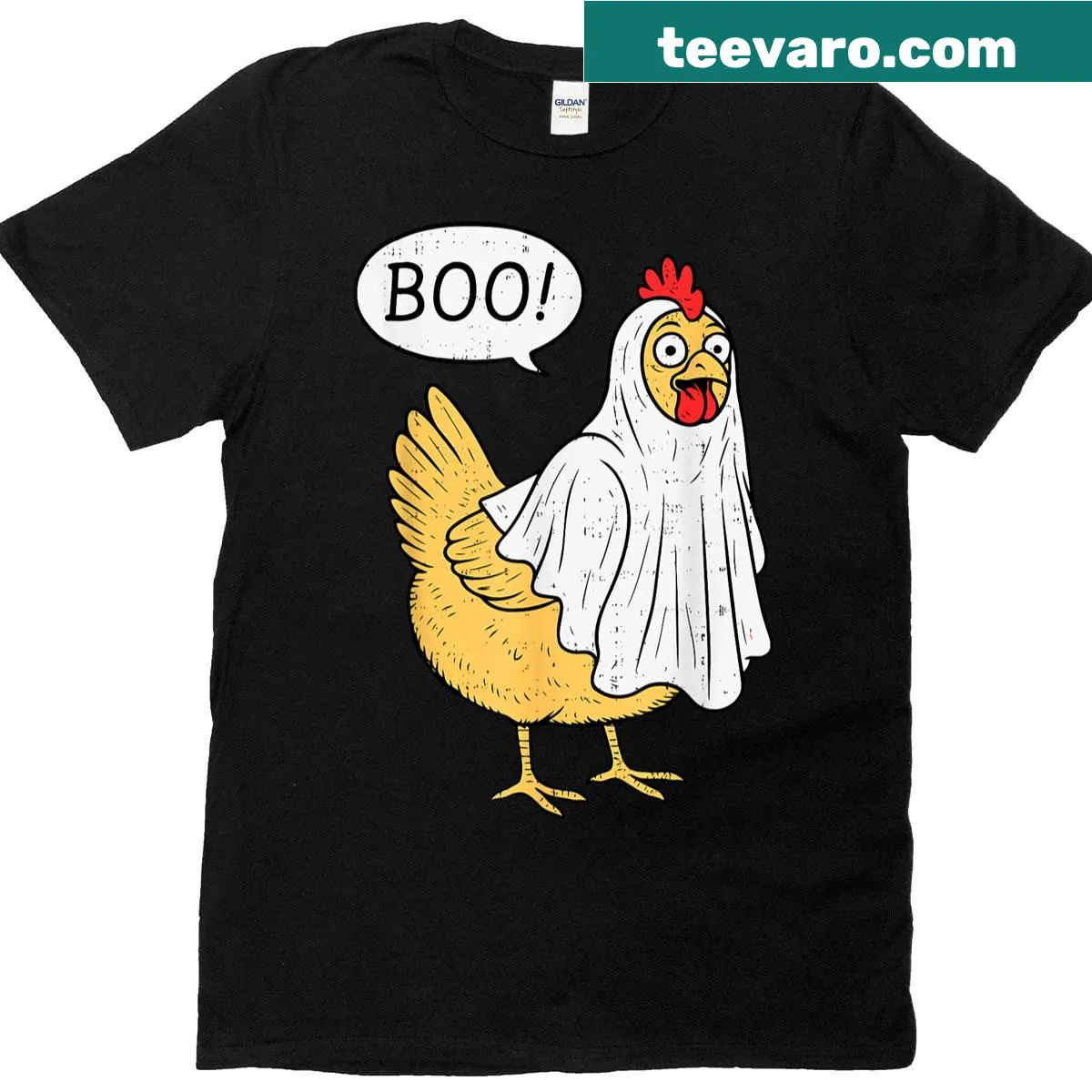 T-shirt featuring Chicken Boo for Halloween with fun graphics — on a men's t-shirt