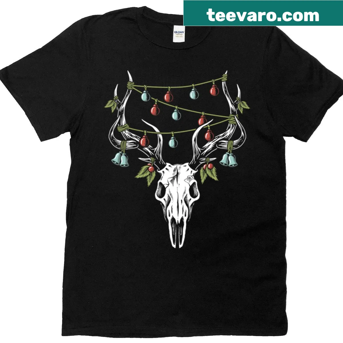 T-shirt with reindeer skull decorations for Christmas — on a men's t-shirt