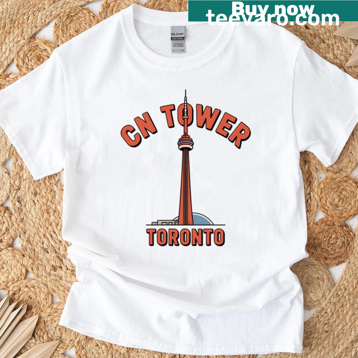Graphic of the CN Tower illustrating Toronto on a T-shirt. — on a men's t-shirt