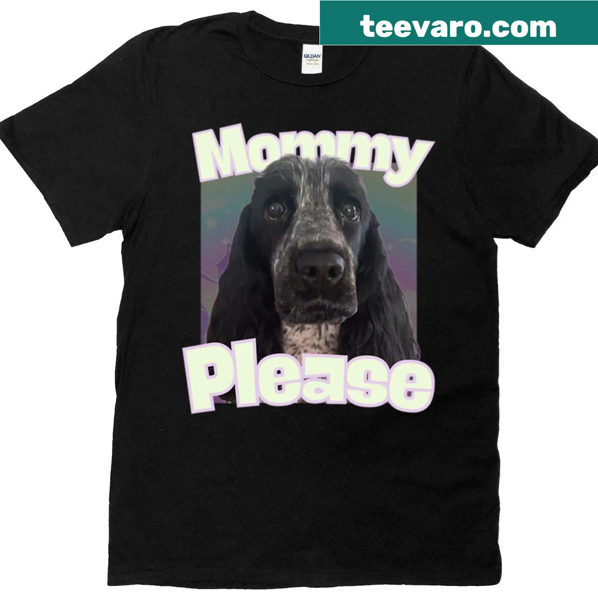 Artistic depiction of a Blue Roan Cocker Spaniel on a t-shirt — on a men's t-shirt