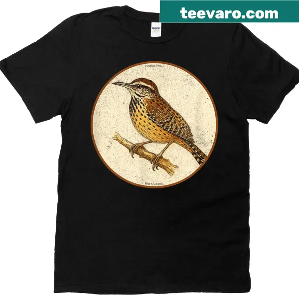 Retro cactus wren bird illustration on T-shirt