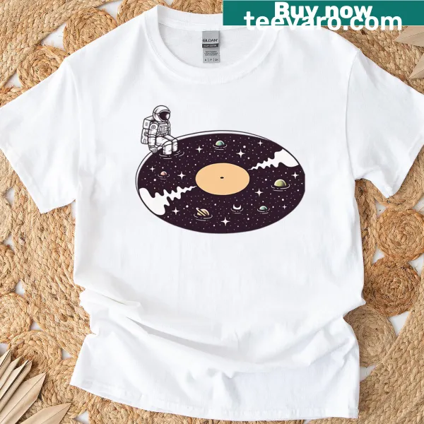 Bold cosmic sound graphic on a stylish t-shirt